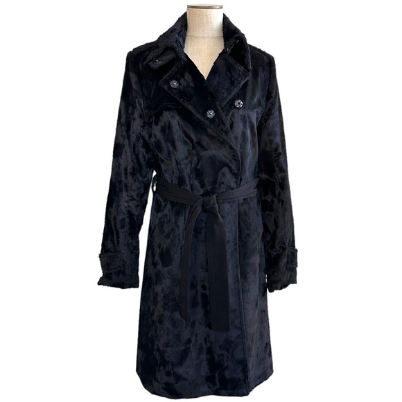 Club Monaco Faux Fur Trench Coat in Black L